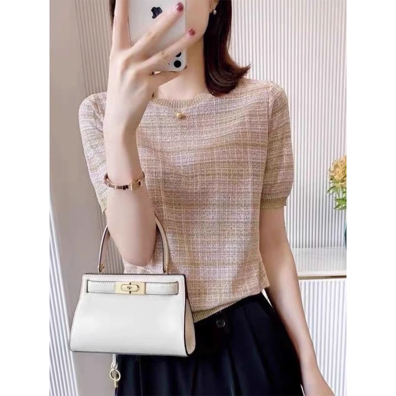 

Сочетание цветов Классные вязаные топы с круглым вырезом Модный лен Powder apricot 3XL