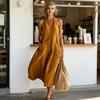 Summer Dress for Women Casual Deep V Neck Halter Sleeveless Long Dress Beach Vacation Flowy A-line Dress with Pockets
