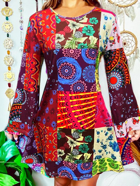 European & American Women's Retro Hippie Dress with Headscarf - Fresh & Sweet Festival Style