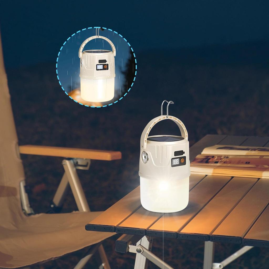 Lanterns For Camping Portable Camping Light Solar Panel 2 Modes Waterproof Lamp With Hook Survival Gear For Tent Hiking Fishing