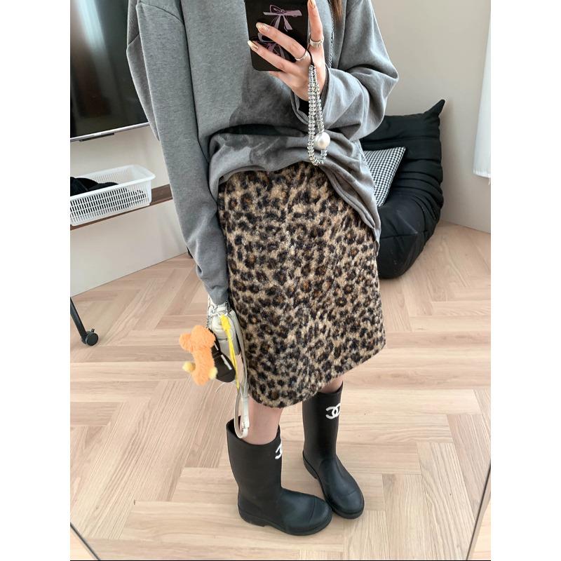 Mochie Millennium Retro Leopard Print High Waist Straight Leg Slimming Skirt MQ1068 Medium кофейный