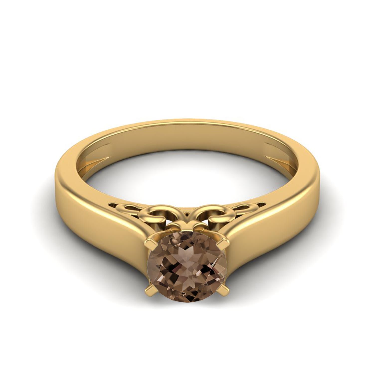 

0.70 Ctw Round Smoky Quartz 925 Sterling Silver Gold Vermeil Solitaire August Birthstone Women Promise Ring 9 жовтий