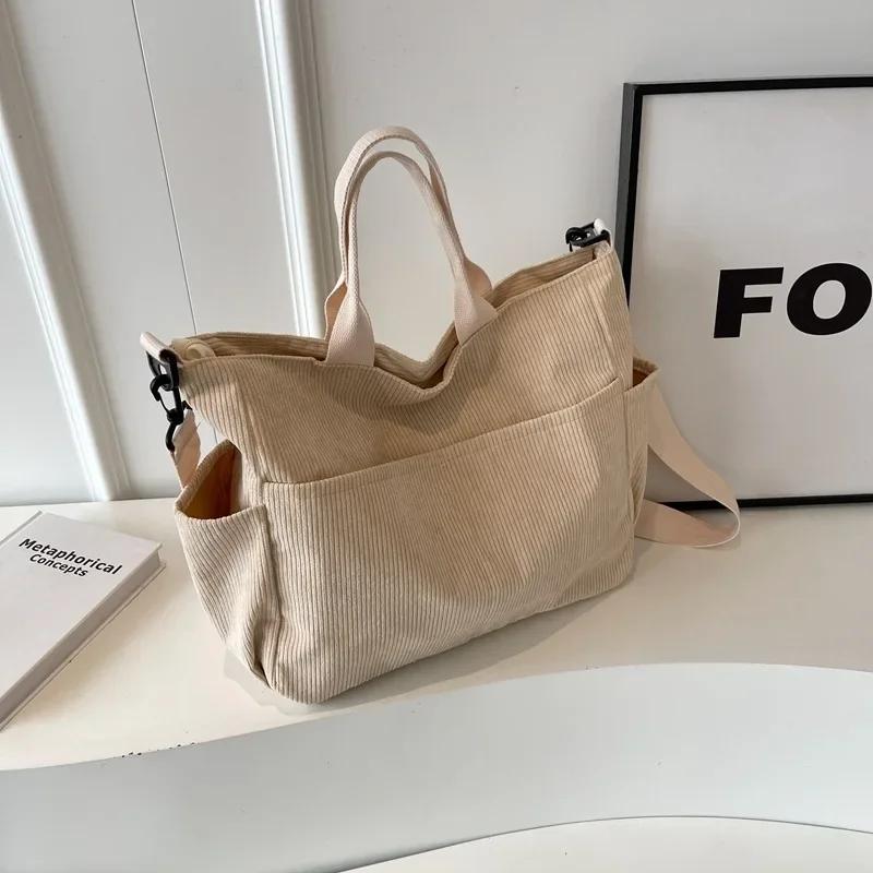Eenvoudige Kleur Meerdere Vakken Corduroy Tote Tas Grote Capaciteit Casual Rugzak Geschikt voor Buitenreizen Pendelen Werk Handtassen brown