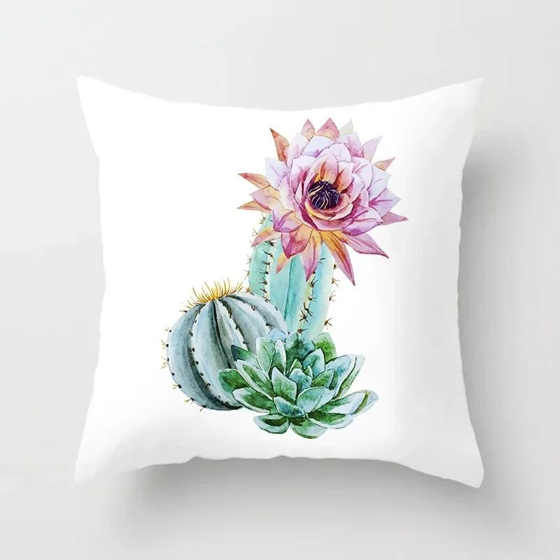 Tropical Cactus Summer Plants Pattern Double-sided Printed Pillow Cover Short Plush Suitable Living Sofas Throw Cushion Cover