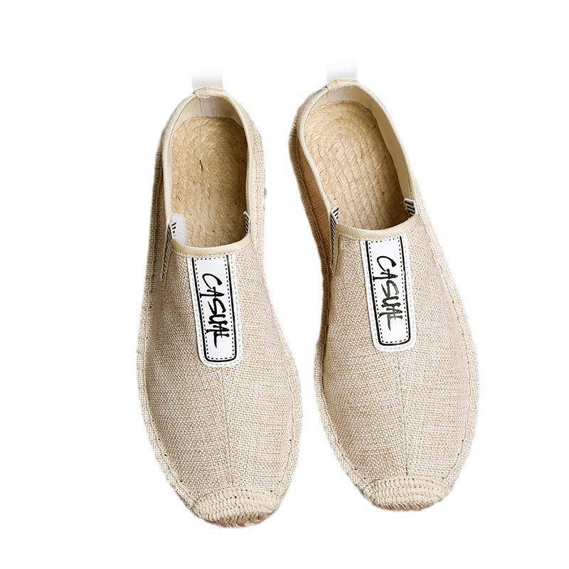 Men's Summer Canvas Slip-Ons: Breathable Linen Straw Weave, Shock-Absorbing Casual Shoes for Couples