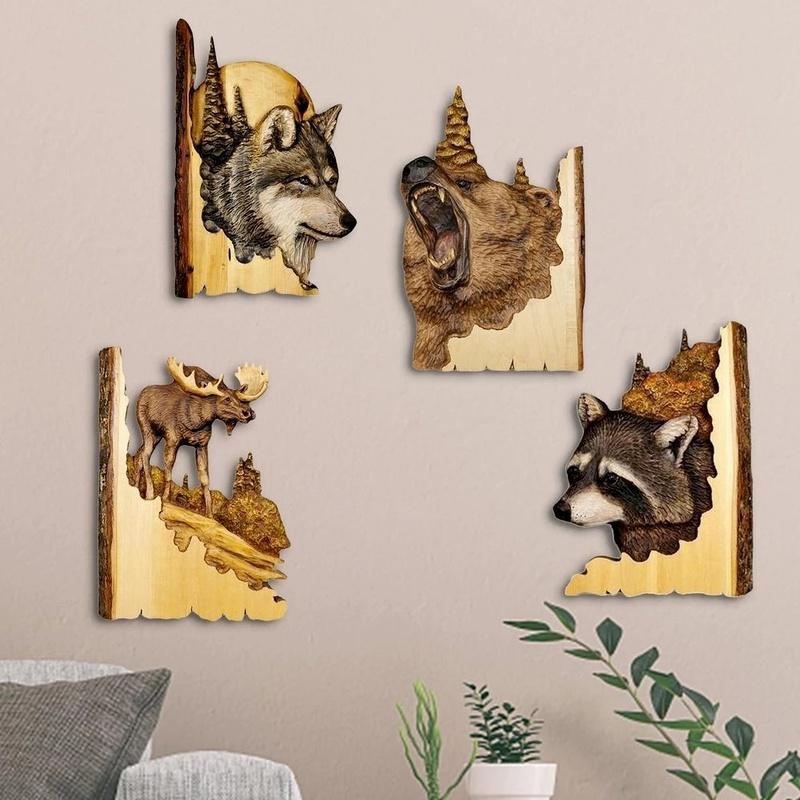 Animal Carving Handcraft Gift Wall Hanging Decor Handmade Wood Handicraft for Wild Nature Lover House Decoration