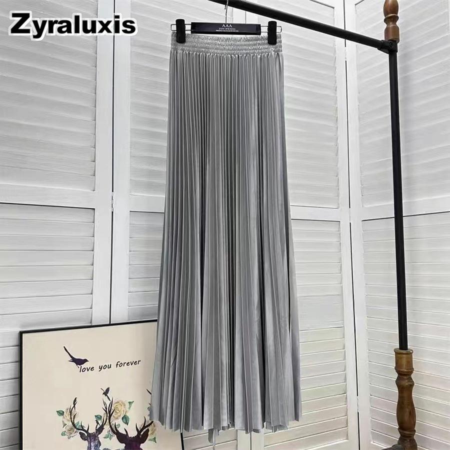 Neuer High Waist Rüschen-Halbrock Damen Fließender Elastischer Bund Vielseitig Schlankmachend Elegant Einfarbig Langes Kleid