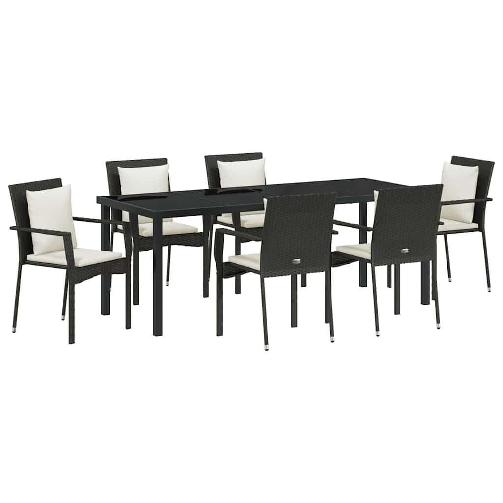 Garden Dining Set with Cushions 7 pcs Black Poly Rattan