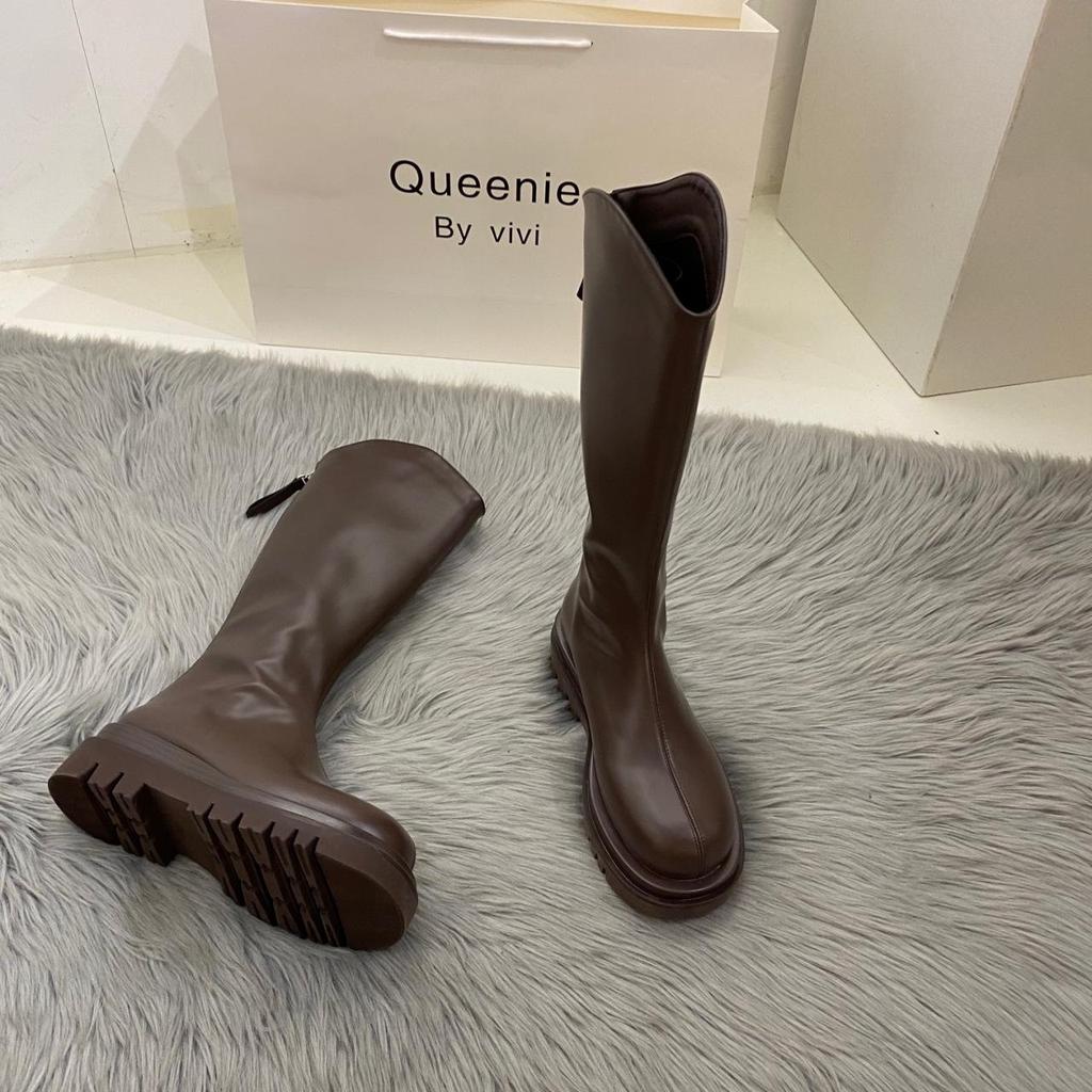 2025 Chunky Sole Women's Round Toe Martin Boots - Slimming Korean Style, Back Zip, Autumn/Winter.