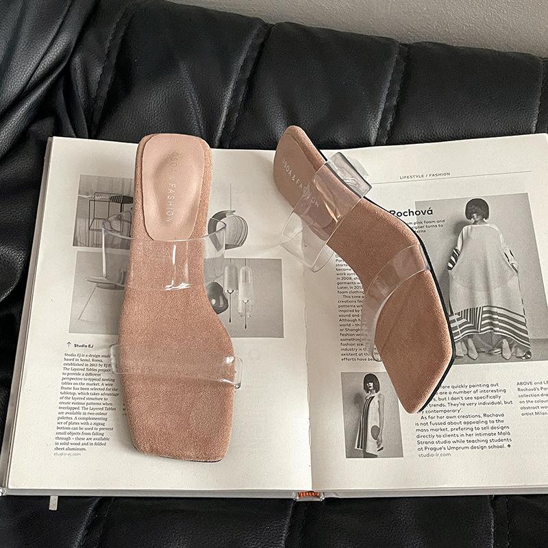 

Нишевые высококлассные прозрачные ремень однословные тапочки на танкетке для улицы 2025 летняя мода женские сандалии сандалии на высоком каблуке 39 абрикосовый