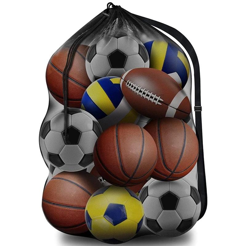 Mesh Soccer Ball Bag Extra Large Drawstring Basketball Storage Bag with Zipper Pocket Volleyball Football Net Pack Gym Bags