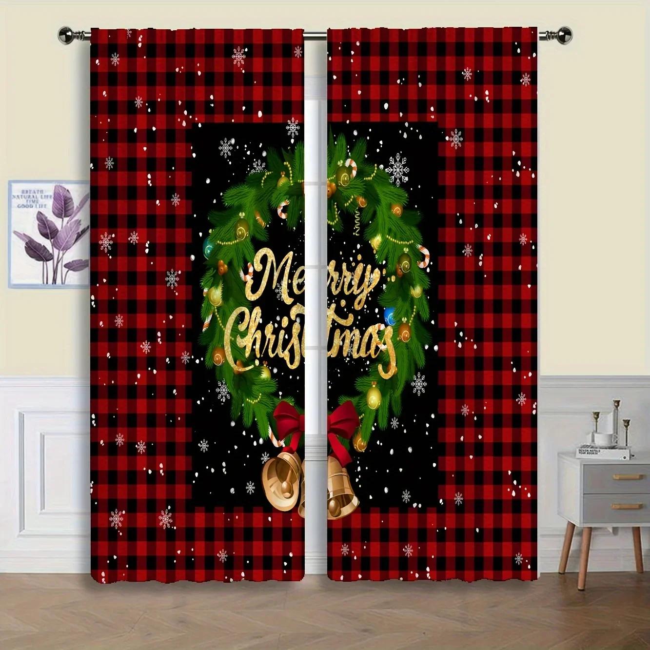 

2 шт. Синие рождественские снежные шторы, карманные шторы с изображением Санта-Клауса и автомобиля, светофильтрующие шторы для кухни, гостиной W65X60H(cm)X2Pcs&Grommet Top