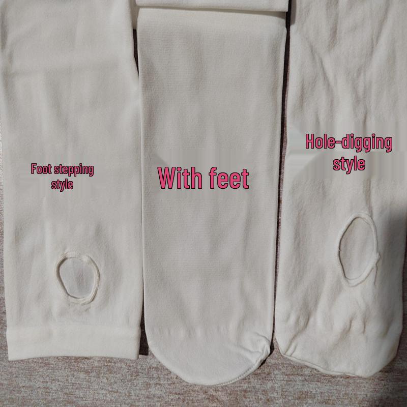 Dětské baletní vysoce elastické taneční ponožky: Jarně-letní tenké, bílé sametové 80D legíny