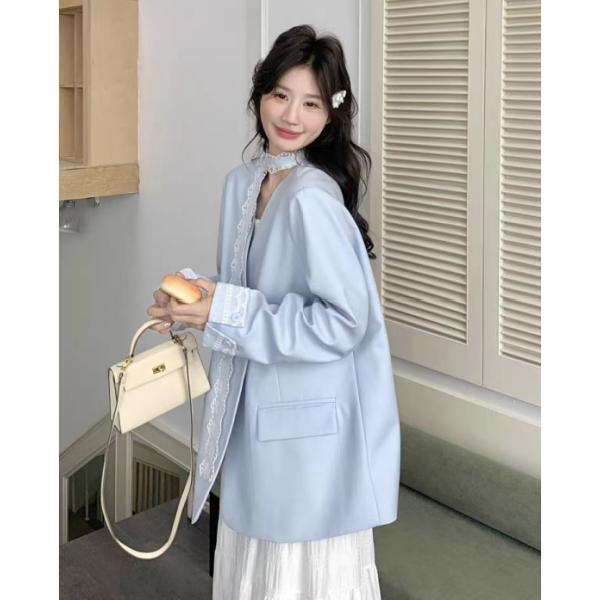 Giacca Blazer Casual Primaverile Elegante e Raffinata con Inserti in Pizzo da Donna, Vestibilità Larga