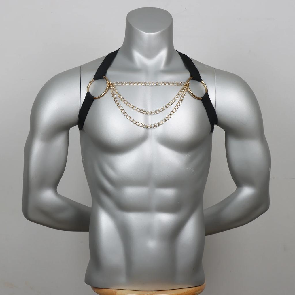 Man Harness with Chain Bondage PU Fetish Leather Men Lingerie Body Harness Men Male Gay Harness Chest Bondage Top