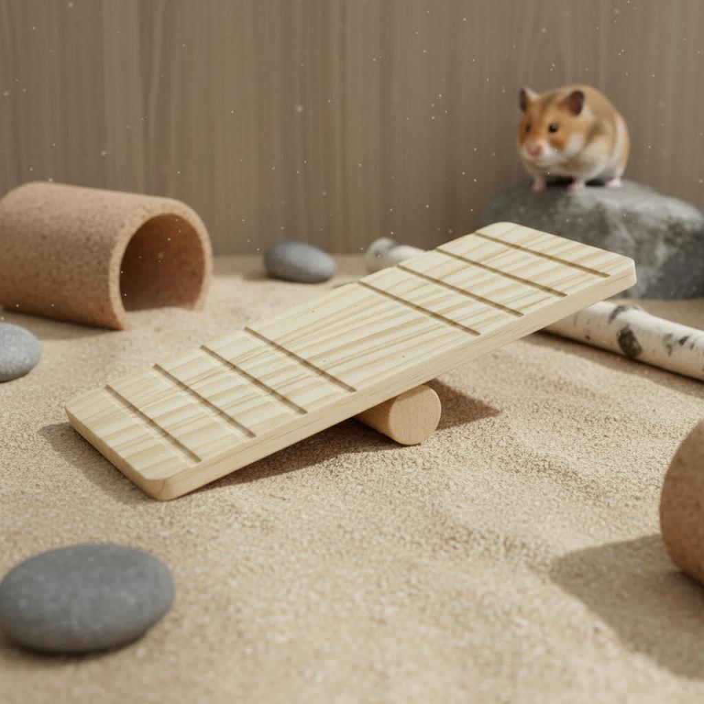 Hamster Balance Board Toy Climbing Ladder Made of Wood with Sturdy Center Bar for Gentle
