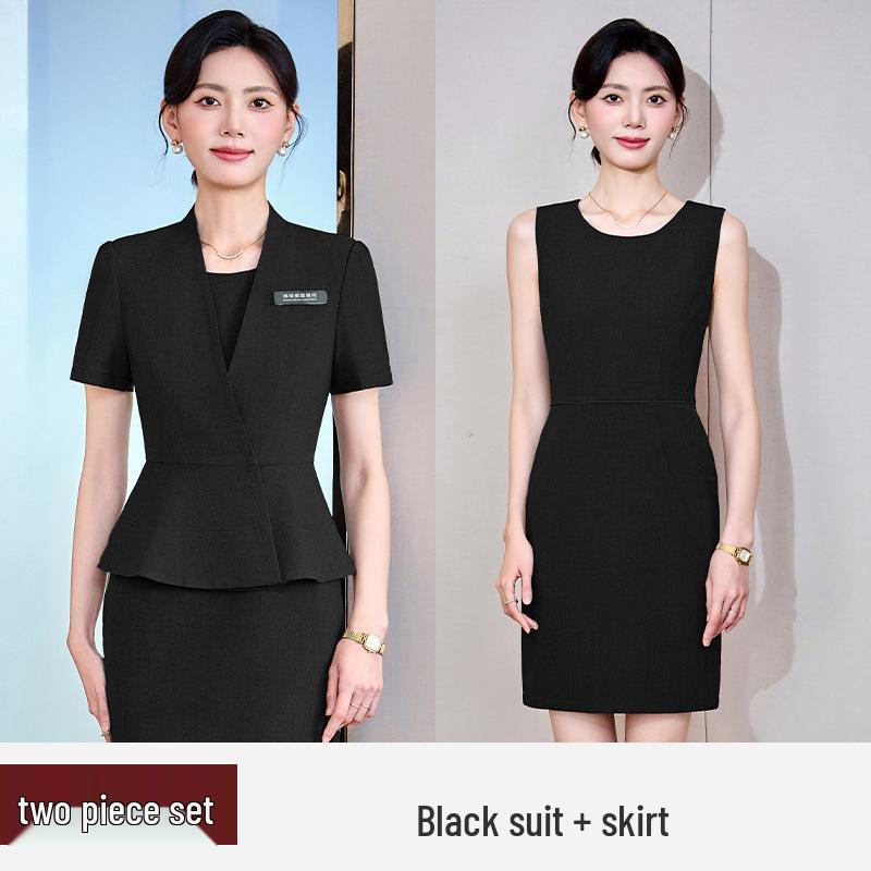 Elegant Women's Summer Short-Sleeved Suit Dress for Professional Settings