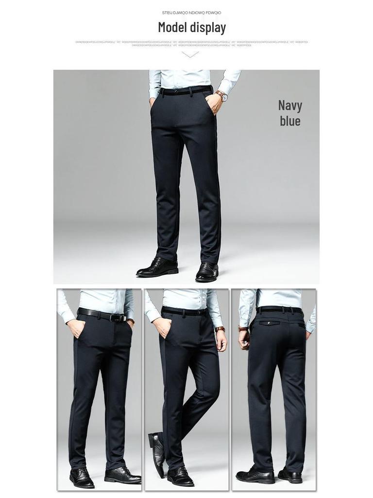 Romon Men's Fleece-lined Straight-leg Casual Pants - High Elastic, Iron-free, Thickened for Autumn/Winter.