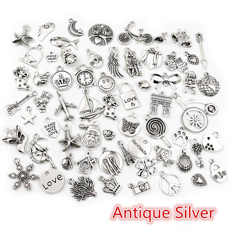 

30pcs Mixed Styles Animal Heart Leaf Flower Crown Charms Pendants DIY Jewelry Findings for Necklace Bracelet Making Accessories античный серебряного