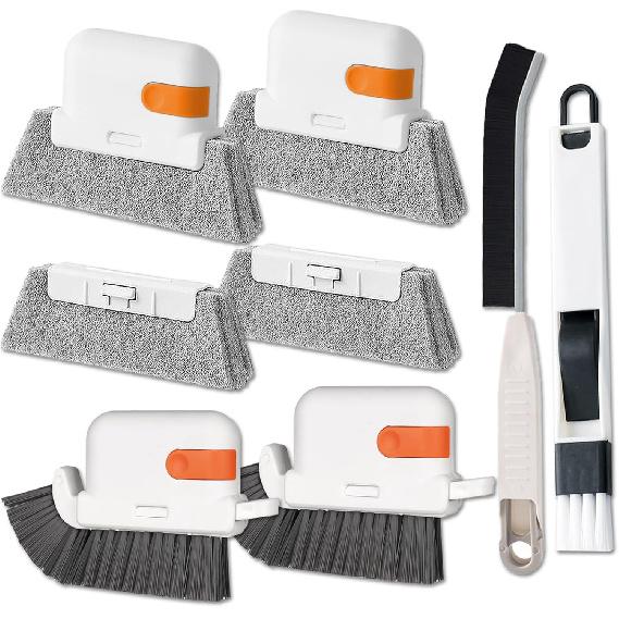 Groove Gap Cleaner Tools Set, 8 Pcs Hand-Held 2 Brush With Dustpan&Tweezer + 2 Sponge Brush With Dustpan + 2 Replacement Sponges +2 Crevice Brushes