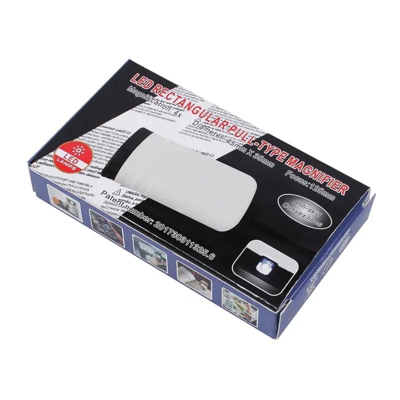 Pull-Out Pocket Magnifier 4X Reading Magnifying Glass With LED Light Illuminated Magnifiers For Reading Jeweler Identification