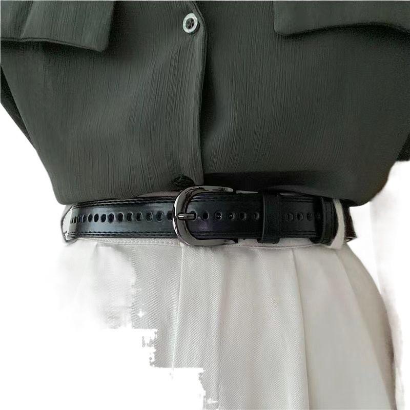 Elegant Full Womens Hole Pu Waist Belt With Stylish Square Buckle For Daily Wear