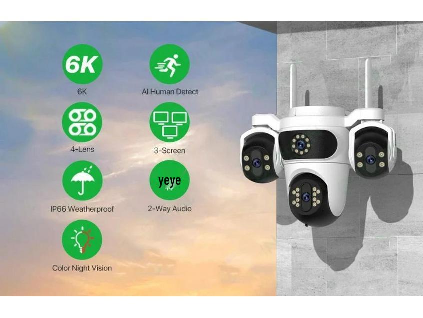 ICsee 360° Rotating WiFi Surveillance Camera with Triple-Lens, Triple-Screen, and Human Detection