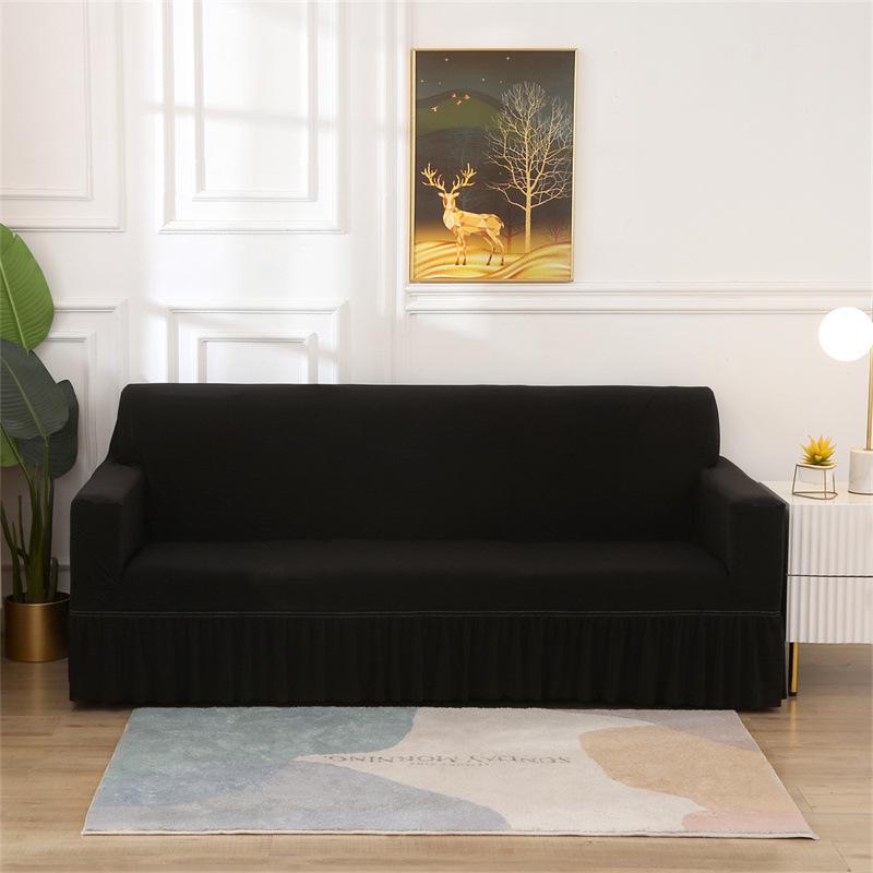 Elastic Hem Solid Color Sofa Cover - Simple Modern Design, All-Season Universal Fit