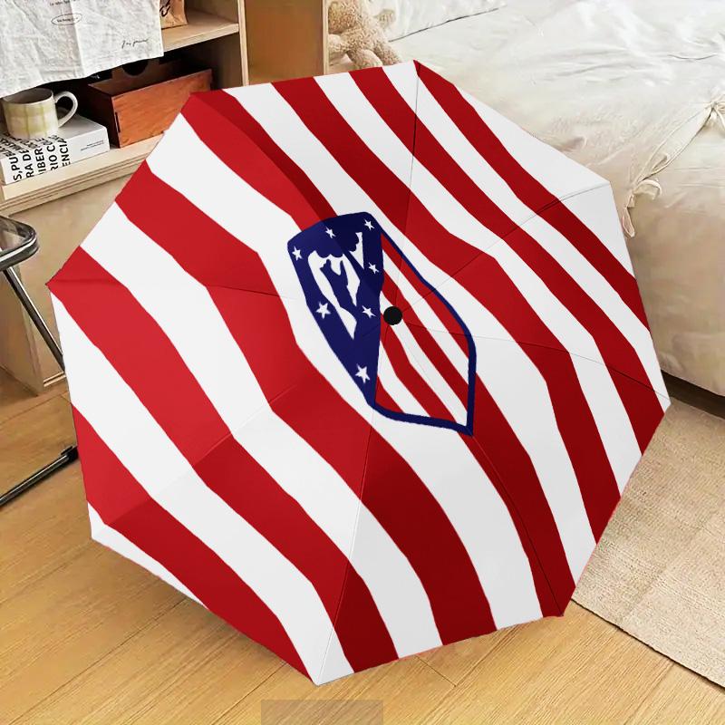 Atletico Madrid Crest Automatic Folding Umbrella - 8-Rib Travel Umbrella with Auto Open/Close & Portable Gifts for holidays or birthdays
