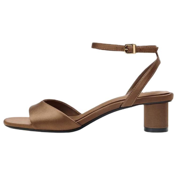 

Zara Vintage Open-Toe Satin Effect High Heels One-Strap Sandals 5Cm Women sandals Yellow Brown 3334510710 40