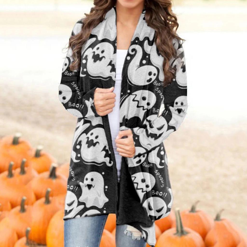 Women's Halloween  Cat  Print Cardigan Coat