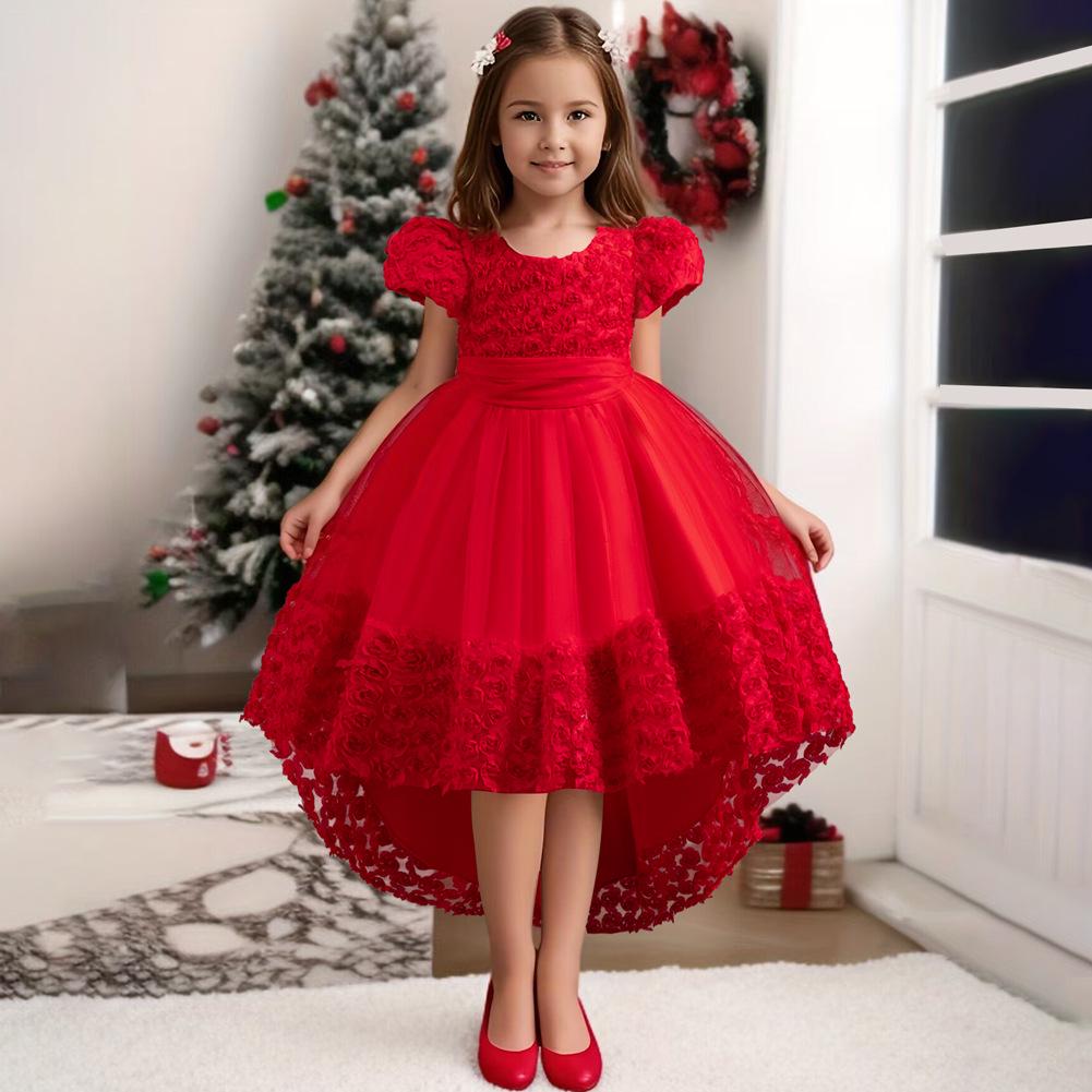 Flickors prinsessklänning med släp för högtider, fester och föreställningar