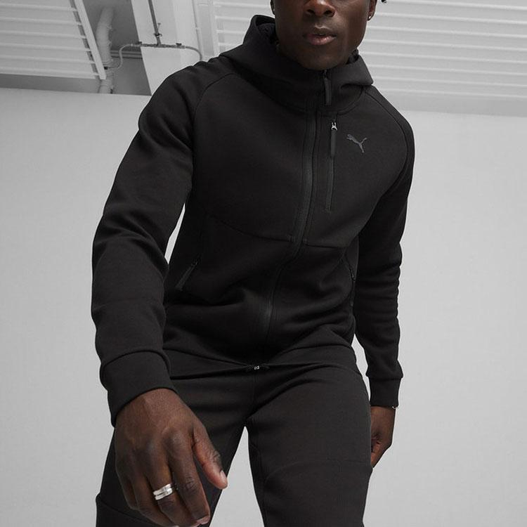 Puma Solid Color Zip Sports Casual Knit Hooded Jacket Men Jackets Black 626143-01