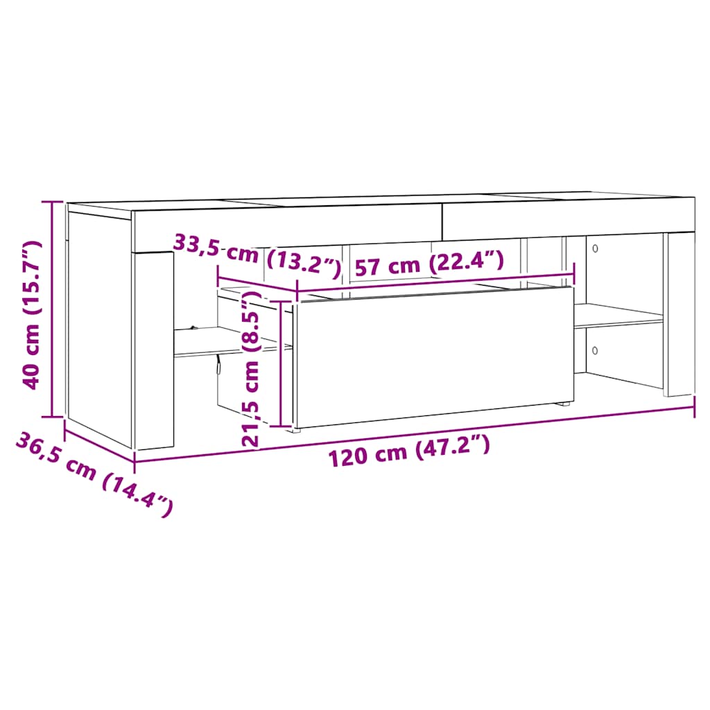 TV Stand with LED Artisan Oak 120 X 36.5 X 40 Cm Engineered Wood