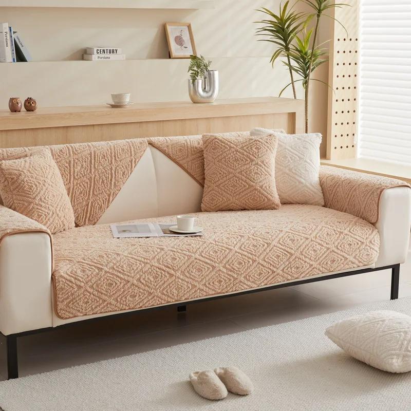 Winter Lamswol Sofa Handdoek Modern Effen Kleur Pluche Zacht Glad Sofa Overtrekken voor Woonkamer L-vorm Antislip Bankovertrek