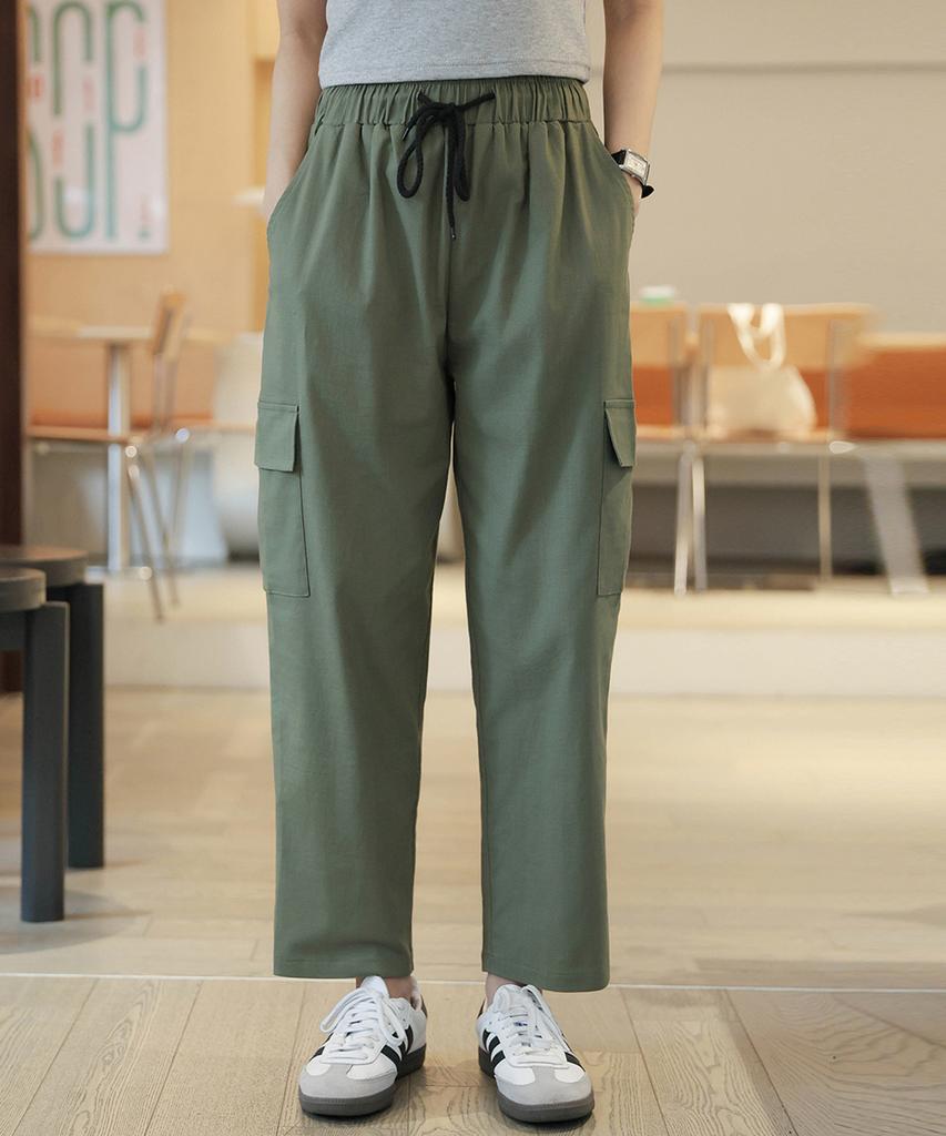 Ppaeppae Elastic Cargo Flap Pocket Spandex Crooked Wide Pants