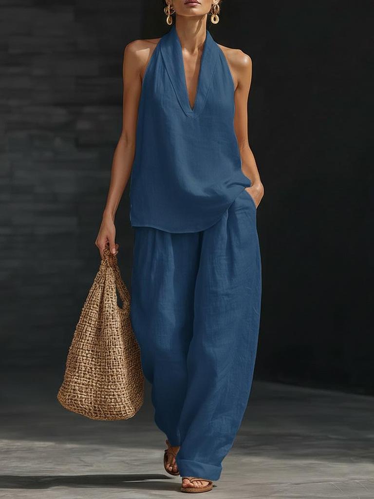 2026 Euro-American Fashion Solid Sleeveless Top & Pants Set