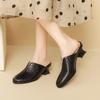 2024 New Sexy Women Genuine Leather Pumps Round Toe Spring Summer Muller Slippers High Heeled Fashion Party Wedding Shoes Woman