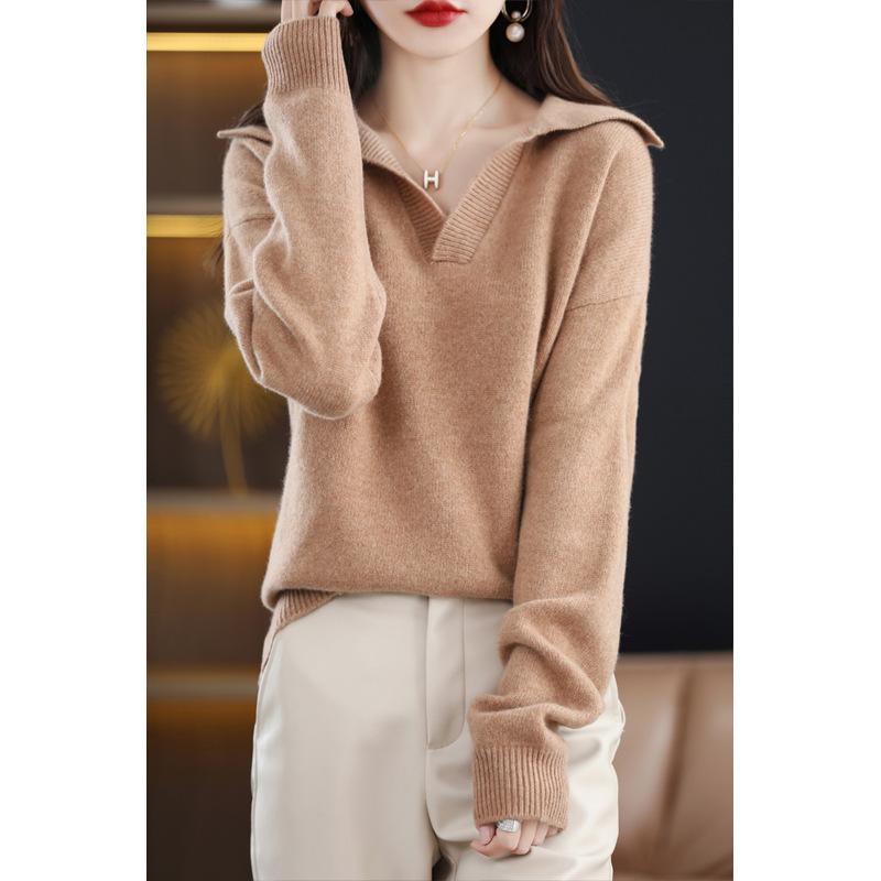 New Autumn and Winter 100 Pure Cardigan for Women's Lapel Design Korean Loose Knitted Sweater Fashionable Cashmere Base Shirt