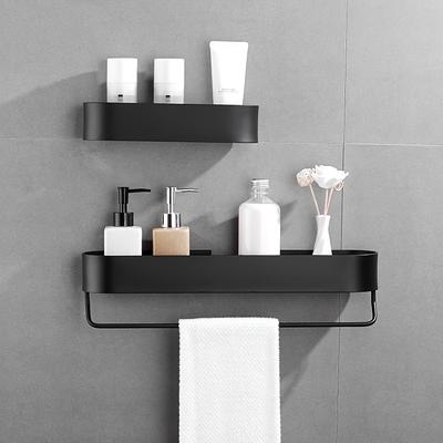 Versatile, Space-Saving Black Bathroom Organizer with Towel Bar - Wall-Mounted Shower Caddy for Cosmetics, Shampoo & Body Wash Storage