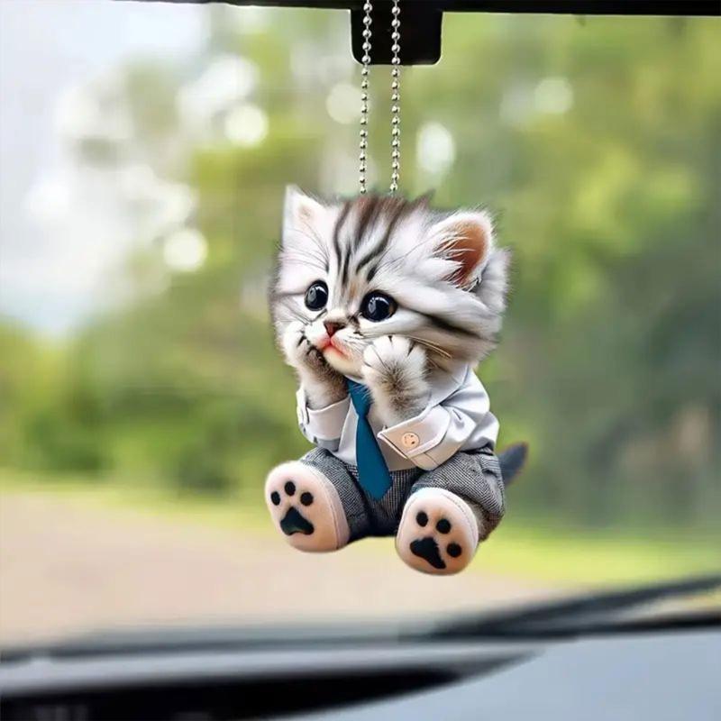 10Pcs Lovely Realistic Acrylic Cats Pendant Charm Keychain Hanging Ornaments for Cats Lover Backpack Car Mirrored Decors