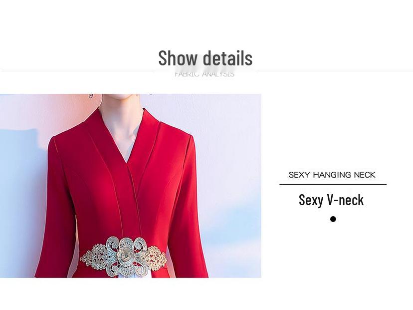 Women's Long Red Choir Performance Dress for Stage, Hosting, and Poetry Recitation Competitions - New Style Atmospheric Costume