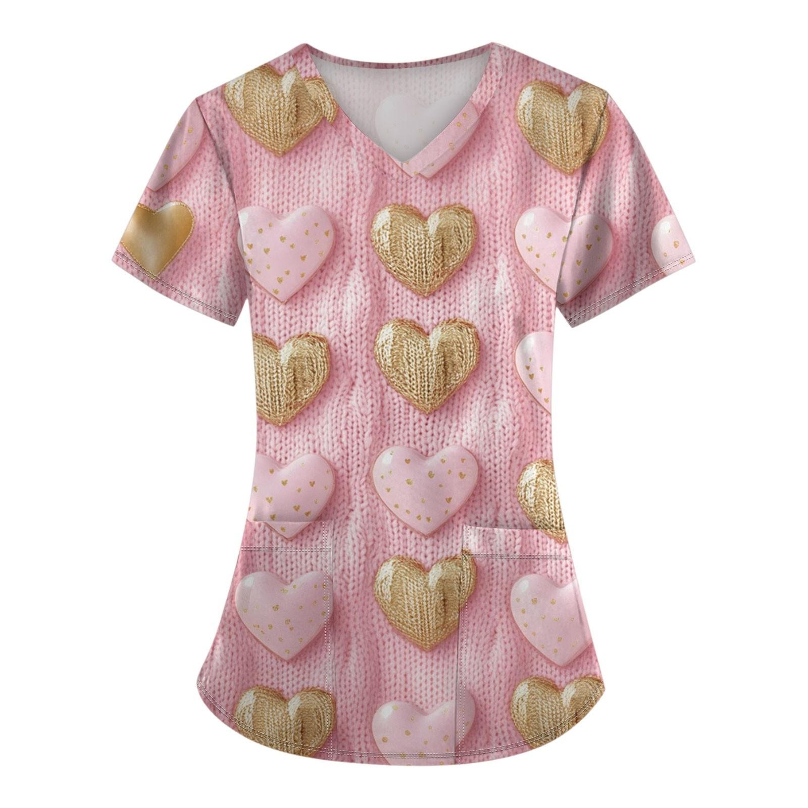 

Женские модные топы с короткими рукавами и V-образным вырезом с принтом, рабочие футболки с карманами XL жёлтый