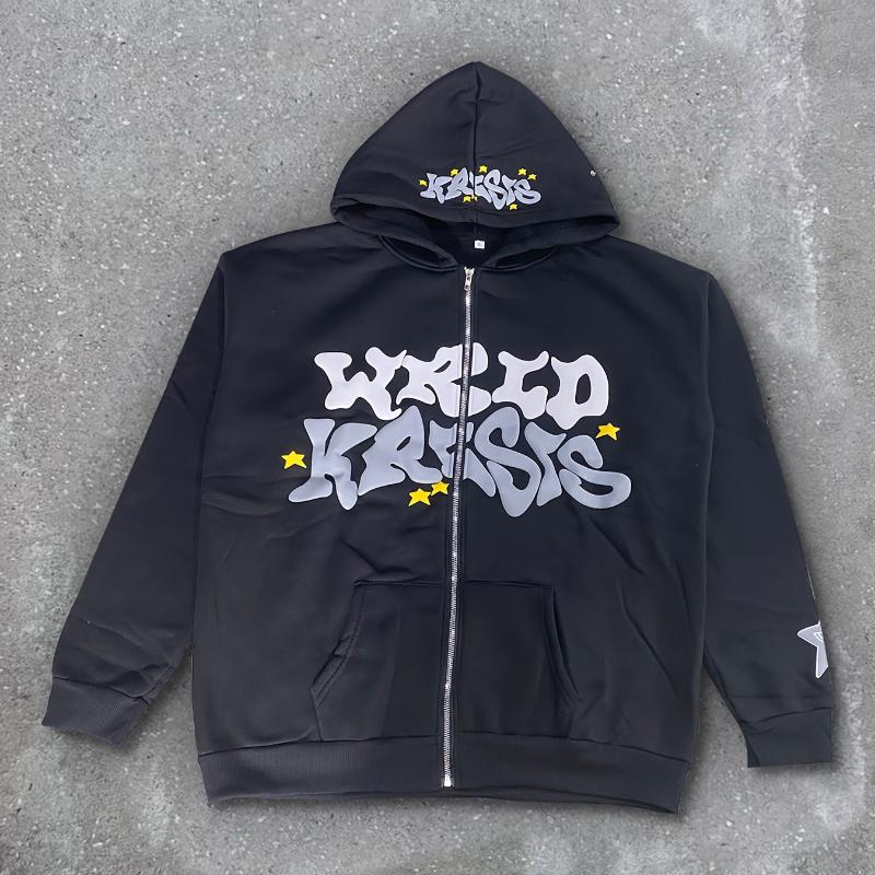 Evropský a americký pouliční retro módní trend mikina na zip s potiskem písmen pro muže a ženy