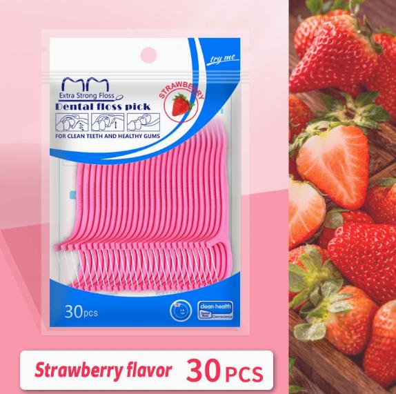 2026 new 30 pcs dental floss, bagged, fruit-flavored, disposable ultra-fine dental floss розовый