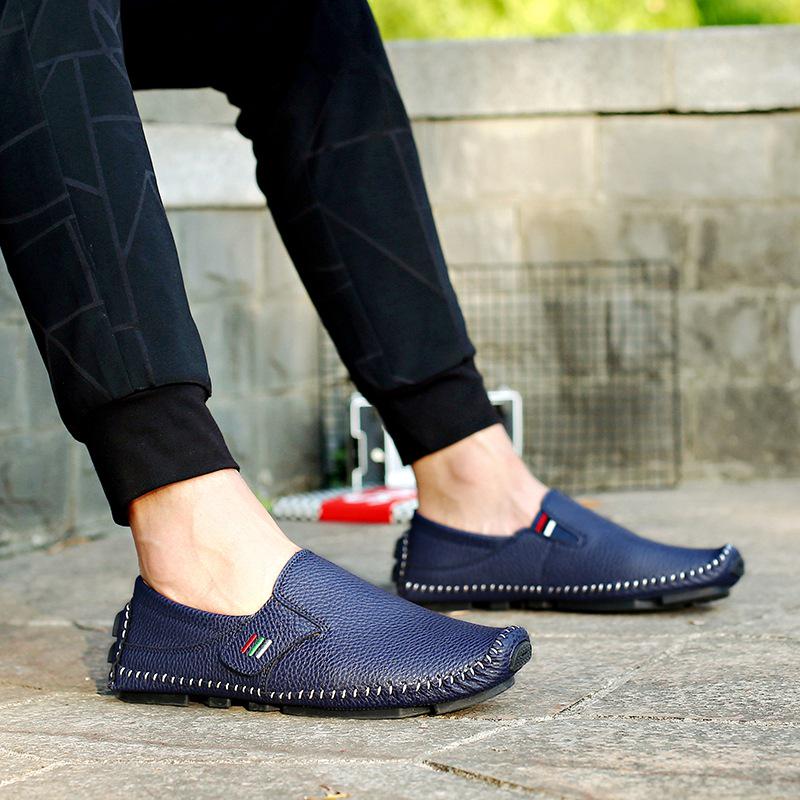 Four Seasons Men's White Breathable Leather Slip-On Driving Shoes