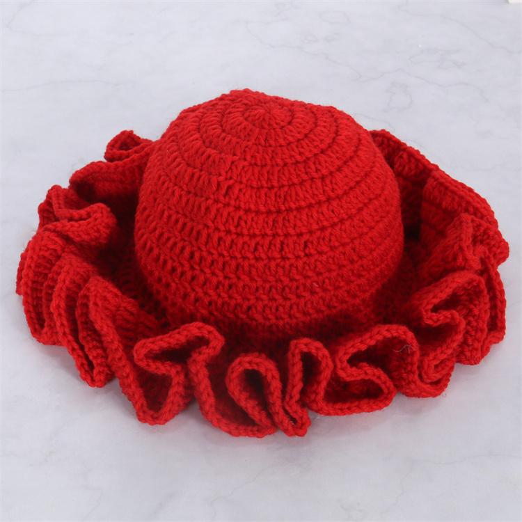 Handmade Knit Bucket Hat for Woman Weaving Ruffled Brim Bucket Hat Adult Teens Winter Cycling Fisherman Hat
