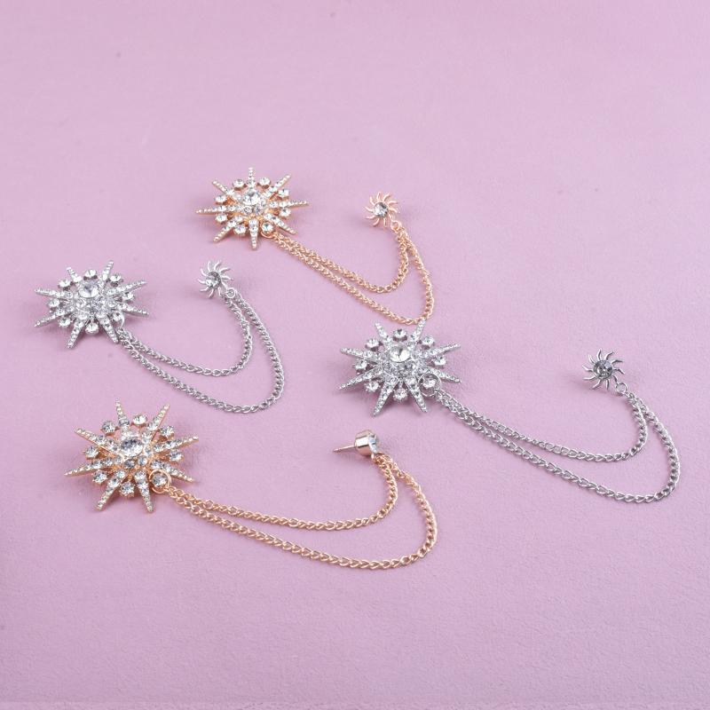 Crystal Rhinestone Star Brooch Lapel Pin Suit Shirt Badge Tassel Chain Corsage For Men Women Jewelry Clothing Accessories