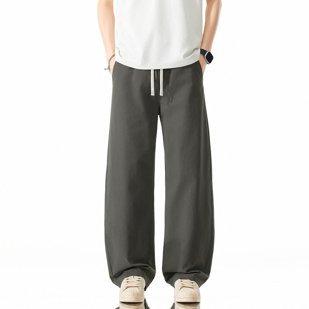 Solid Color Simple and Versatile Loose Straight Elastic Waist Long Pants Men's Trendy Wide Leg Drape Small Scimitar Casual Pants