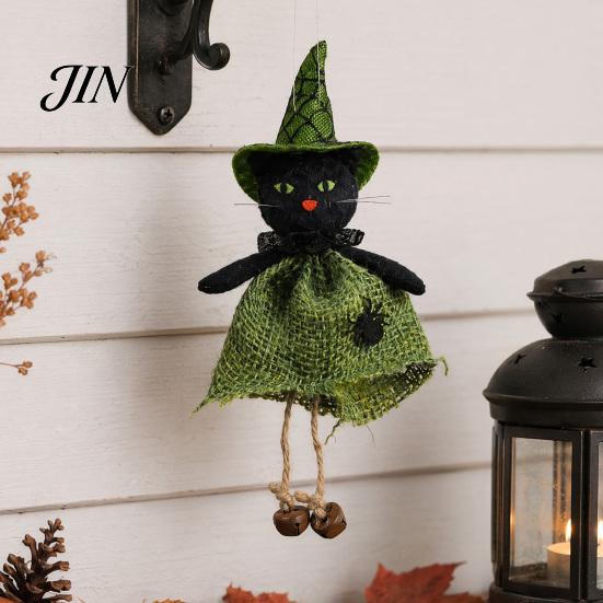 Hochwertige Hexenfigur Halloween Hängedekoration, Gruselige Kürbis-/Geist-/Hexen-/Schwarze Katze Puppe Ornament mit Strapazierfähigem Jute-Rock für Spukhaus